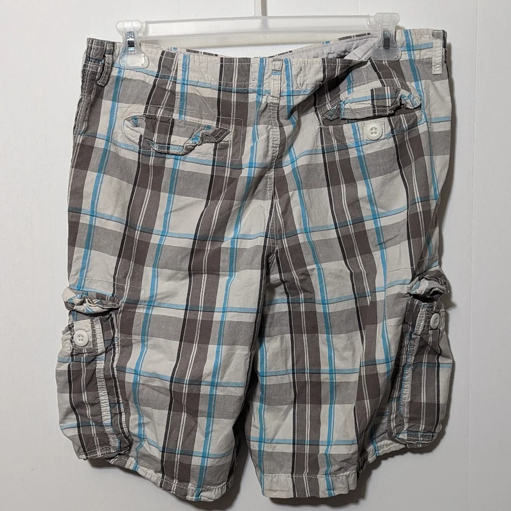 Men's OP Ocean Pacific Plaid Shorts White and Blue Size 36 - Picture 2 of 3